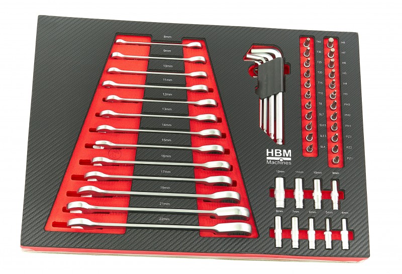 HBM 154-delige Premium Gereedschapsvulling voor Gereedschapswagen - Rood, Foam, 545 x 390 mm, 4 Inlays HBM 154-delige Premium Gereedschapsvulling voor Gereedschapswagen - Rood, Foam, 545 x 390 mm, 4 Inlays