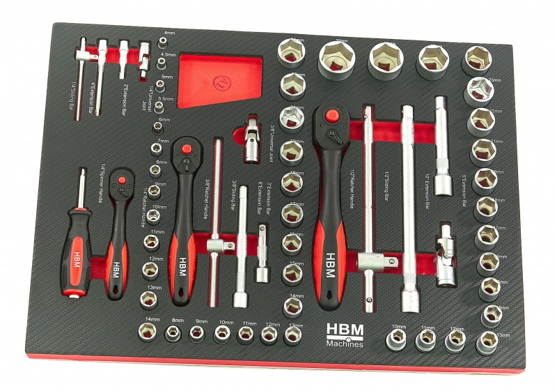 HBM 154-delige Premium Gereedschapsvulling voor Gereedschapswagen - Rood, Foam, 545 x 390 mm, 4 Inlays HBM 154-delige Premium Gereedschapsvulling voor Gereedschapswagen - Rood, Foam, 545 x 390 mm, 4 Inlays