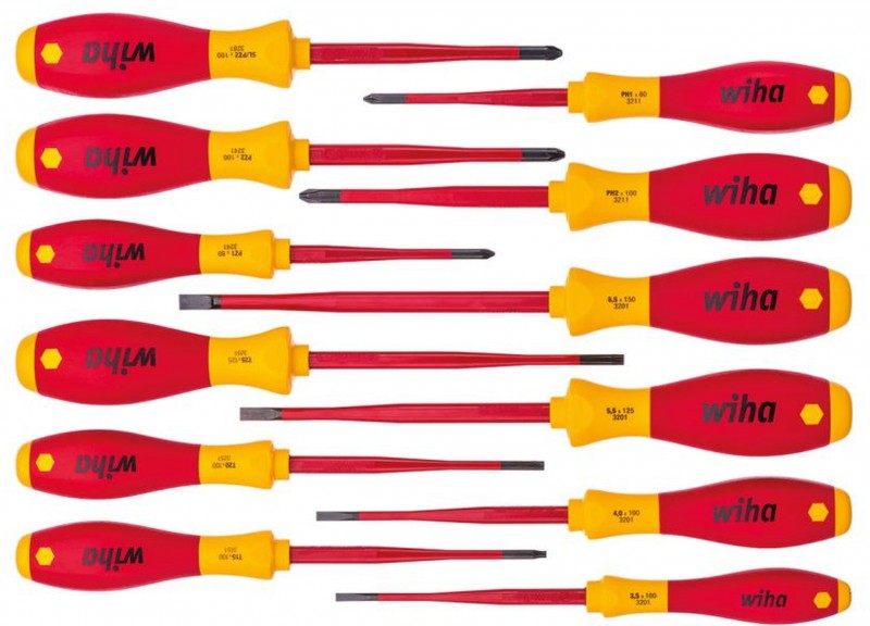 WIHA 3201 K12 12-delt VDE skruetrækkersæt 41003 - Slids, Philips, Pozidriv, Torx, Plus/min Pozidriv.