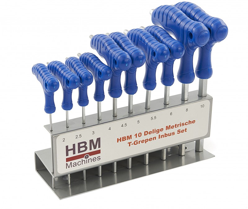 HBM 10-delige metrische T-grepen inbussleutelset chromevanadium kunststof
