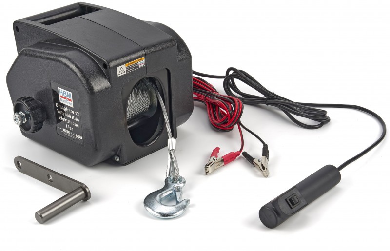 HBM draagbare elektrische lier 12V 900 kg IP55 staalkabel 9 m
