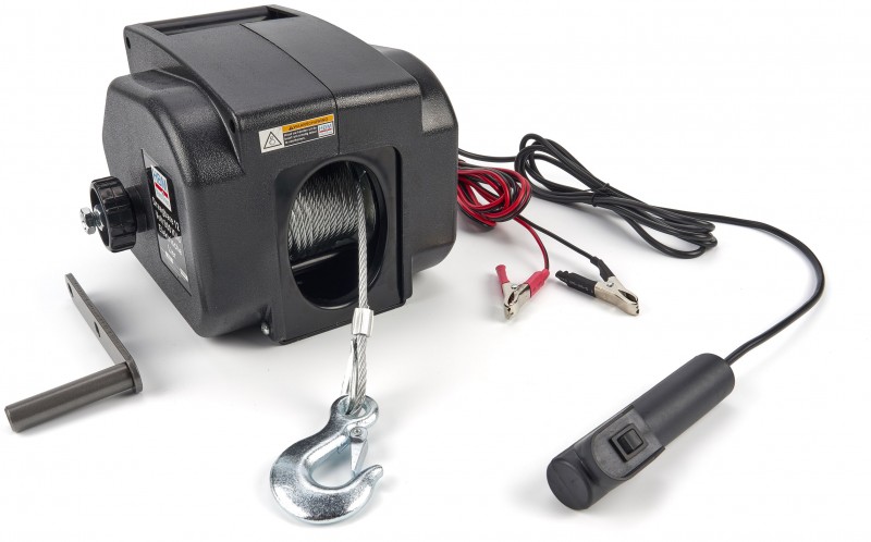 HBM draagbare elektrische lier 12V 900 kg IP55 staalkabel 9 m
