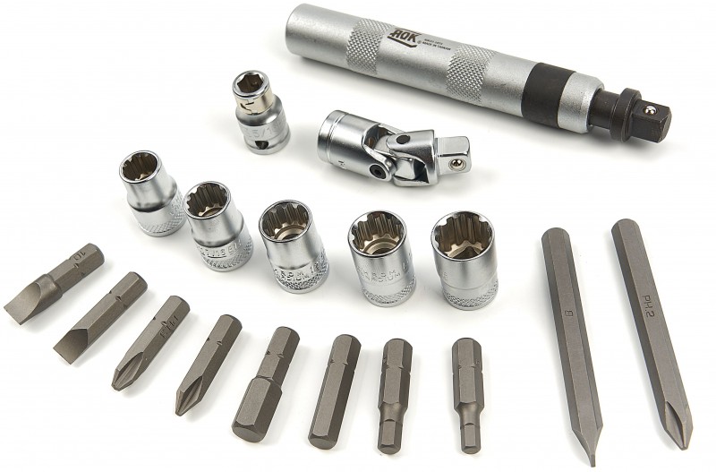 AOK 18-delige professionele slagschroevendraaierset met bits en doppen, 3/8 inch, S2 staal