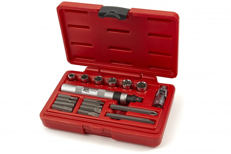 AOK 18-delige professionele slagschroevendraaierset met bits en doppen, 3/8 inch, S2 staal