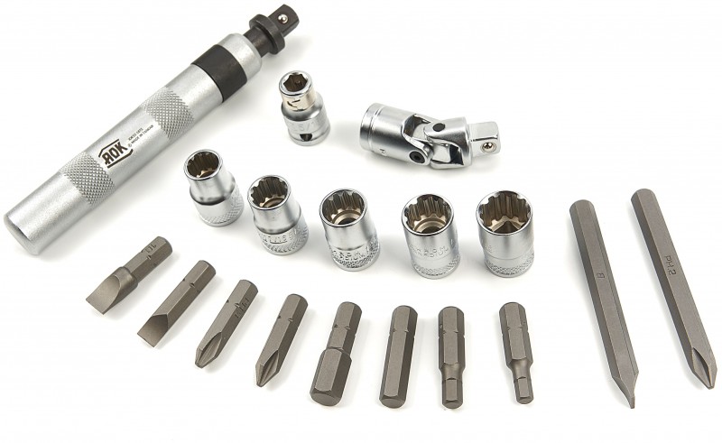 AOK 18-delige professionele slagschroevendraaierset met bits en doppen, 3/8 inch, S2 staal