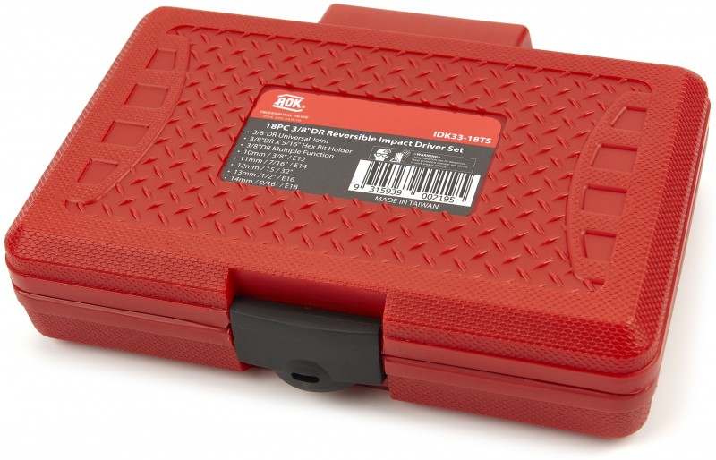 AOK 18-delige professionele slagschroevendraaierset met bits en doppen, 3/8 inch, S2 staal
