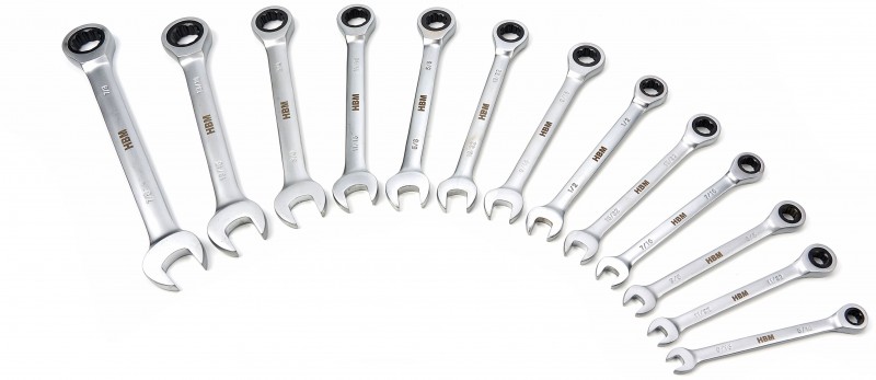 HBM 13-delige ringsleutel-, steeksleutel- en ratelsleutelset INCH in carbon foam inlay voor gereedschapswagen