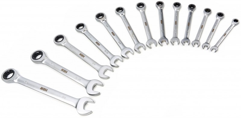HBM 13-delige ringsleutel-, steeksleutel- en ratelsleutelset INCH in carbon foam inlay voor gereedschapswagen