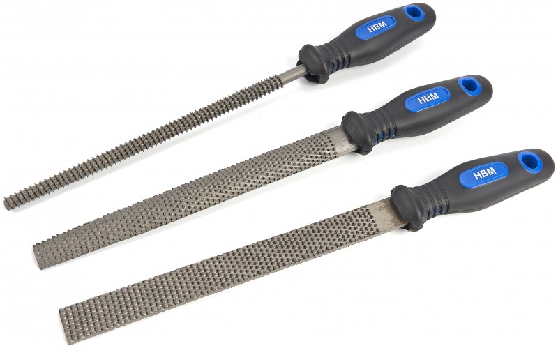 HBM 3-delige Deluxe Houtraspenset / Houtvijlenset met Soft Grip Handvatten voor Hout