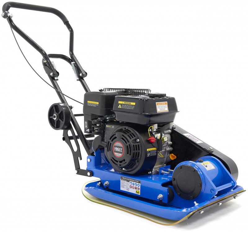 HBM vibrationsplade 6,5 hk 196 cc 13000N inklusive hjulsæt og belægningsbeskyttelsesplade 78 kg