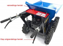 HBM 250 kg mini dumper met kiepbak 6,5 pk - 196 cc, 4x4, 4 versnellingen vooruit, 1 achteruit
