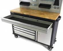 HBM verrijdbare werkbank 136 cm met 7 laden, deur, kastenwand, achterwand en accessoires, grijs