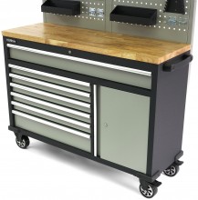 HBM verrijdbare werkbank 136 cm met 7 laden, deur, kastenwand, achterwand en accessoires, grijs