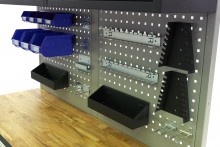 HBM verrijdbare werkbank 136 cm met 7 laden, deur, kastenwand, achterwand en accessoires, grijs