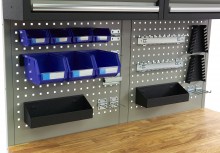 HBM verrijdbare werkbank 136 cm met 7 laden, deur, kastenwand, achterwand en accessoires, grijs