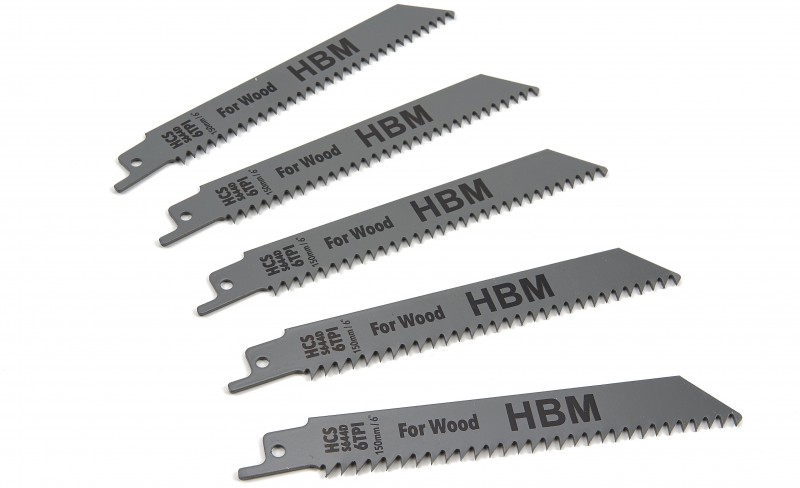 HBM 5-delige 150 mm 6 TPI reciprozaagbladenset voor hout
