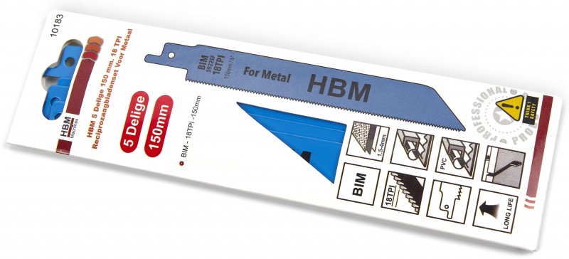 HBM 5-delt 150 mm 18 TPI bajonetsavklingesæt til metal HBM 5-delt 150 mm 18 TPI bajonetsavklingesæt til metal