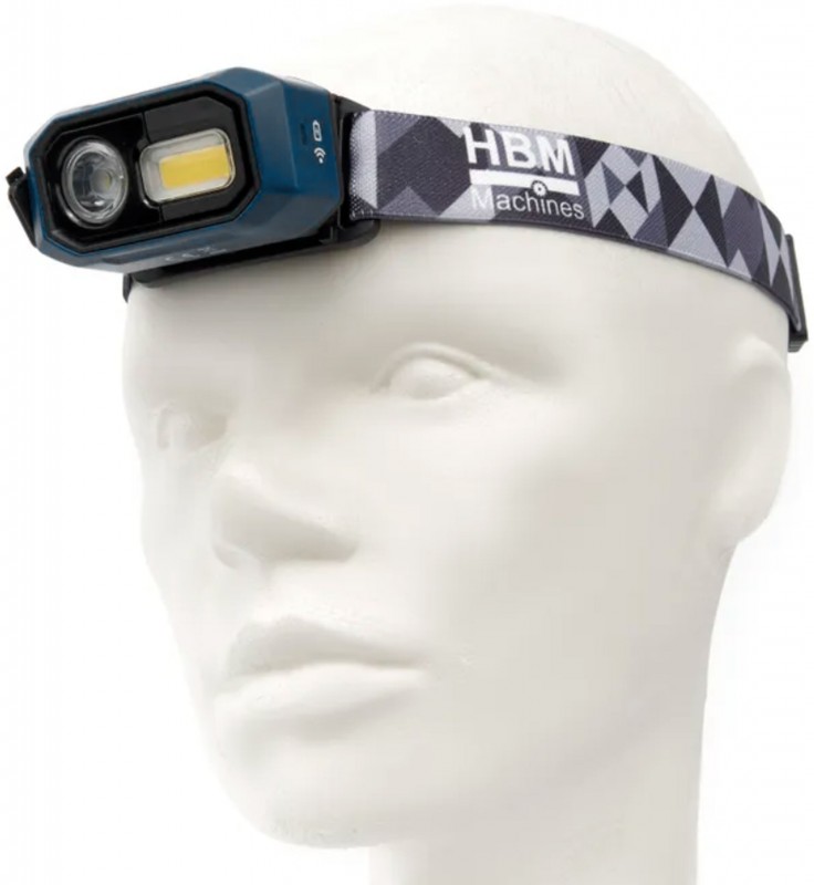 HBM oplaadbare hoofdlamp met bewegingssensor 480 lumen, dimbaar, 3 functies, 60° kantelbaar, lithium accu