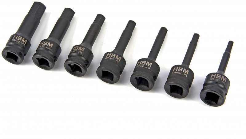 HBM Lange Inbus Krachtdoppenset 3/8 inch, 7-delig, 60 mm, chromevanadium, met opbergkoffer