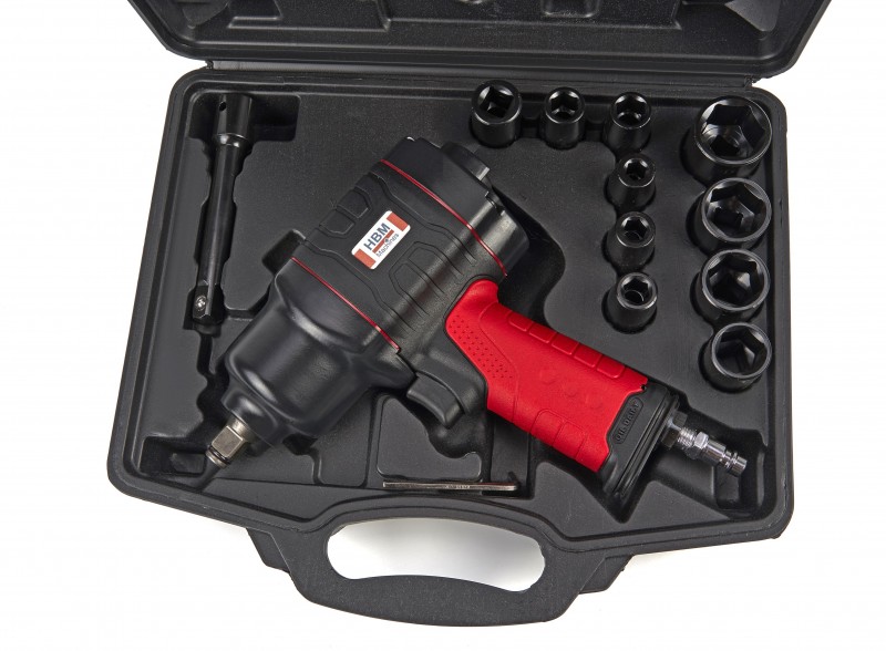HBM Professionel 1/2 inch Komposit Pneumatisk Slagnøglesæt 800 Nm 0,25 in Luftindtag HBM Professionel 1/2 inch Komposit Pneumatisk Slagnøglesæt 800 Nm 0,25 in Luftindtag