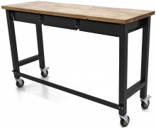 HBM verrijdbare werkbank 152 cm met 3 laden, massief houten werkblad, zwart, 150 kg, 125 mm wielen