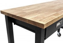 HBM verrijdbare werkbank 152 cm met 3 laden, massief houten werkblad, zwart, 150 kg, 125 mm wielen