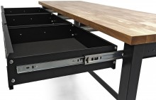 HBM verrijdbare werkbank 152 cm met 3 laden, massief houten werkblad, zwart, 150 kg, 125 mm wielen