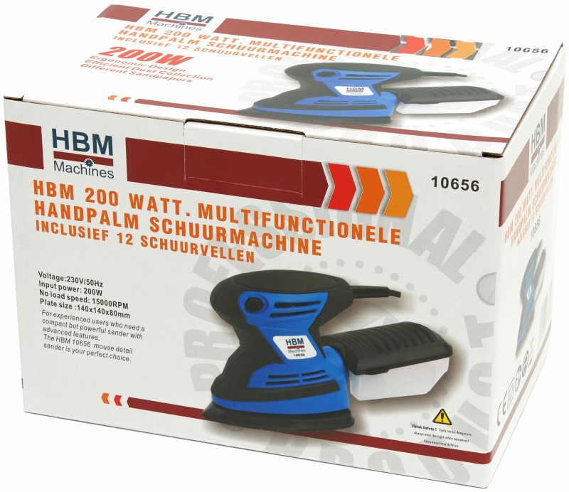 HBM 200 W Håndfladesliber - Multifunktionel - Inkluderer 12 Slibeplader - 230 V - Til Træ. HBM 200 W Håndfladesliber - Multifunktionel - Inkluderer 12 Slibeplader - 230 V - Til Træ.