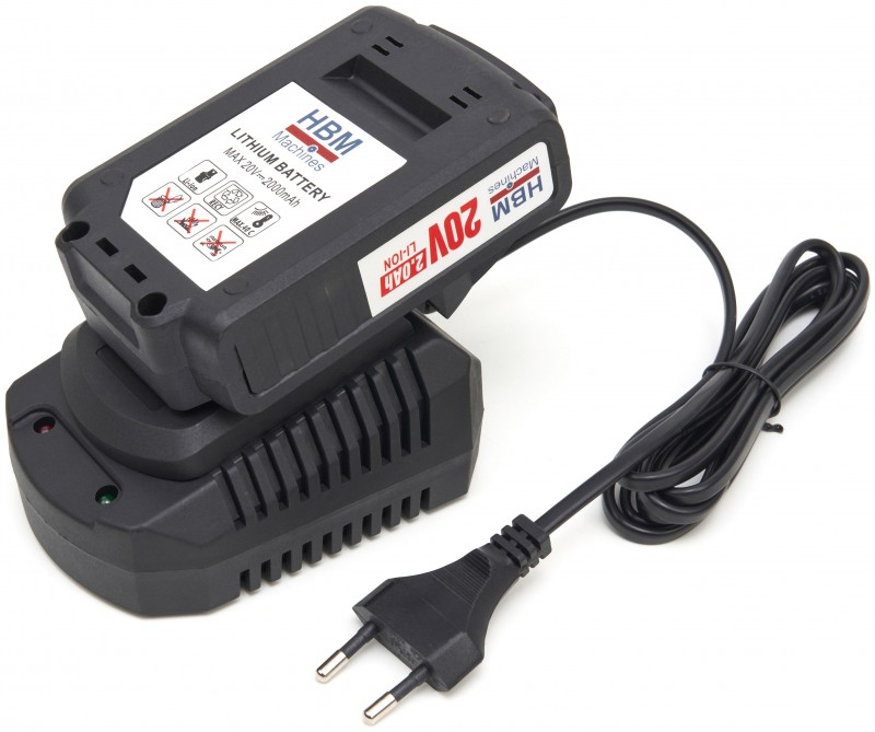 HBM 20V 2.0Ah batteriboremaskine 55 Nm med 100-delt tilbehørssæt, 2 batterier, oplader og kuffert.