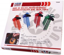 HBM 36-delt professionelt unbrakonøglesæt mm, inch og Torx.