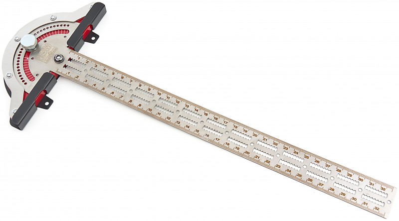 HBM Professionele 15 inch / 38 cm liniaal met gradenboog, cm, mm, inch, graden