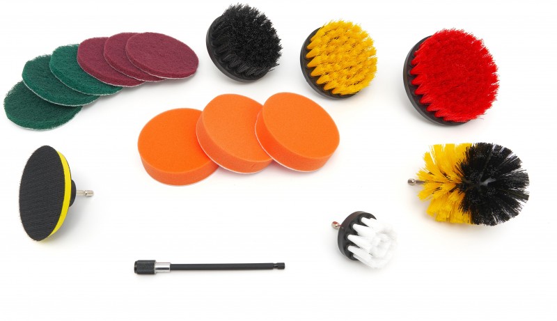 HBM 16-delige schoonmaak-, polijst- en schuurset voor boormachine, 50 mm, nylon en polypropeen
