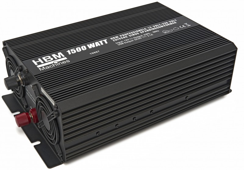 HBM Professionele Zuivere Sinus Spanningsomvormer 12V-230V 300W USB aansluiting 22,6 x 10,8 x 6,2 cm