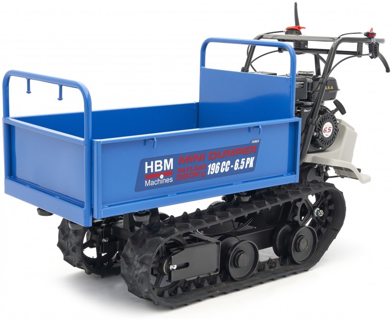 HBM professionele mini dumper op rupsbanden 320 kg 196 cc 6,5 PK kantelbaar 60 cm breed 6 versnellingen
