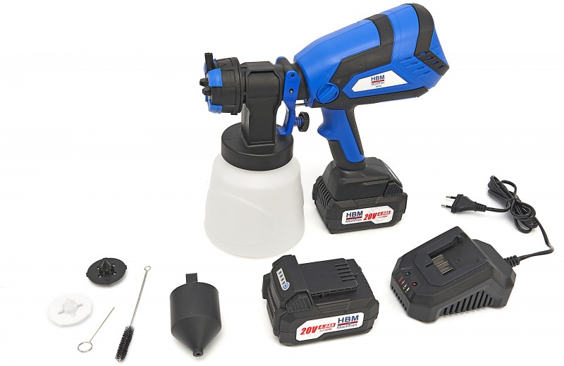 HBM Professionele 18 Volt 4.0AH Draagbare Elektrische Verfspuit Inclusief 2 Accu's Met 1000 ML Reser 
