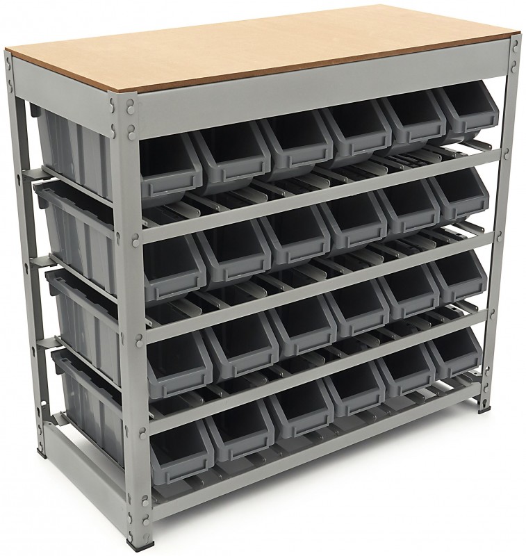 HBM Bakkenkast met 24 Opbergbakken, Metalen Opbergsysteem, Gepoedercoat, Max. 12 kg per plank, 790 x 840 x 400 cm