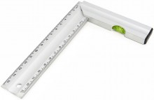 HBM Aluminium Blokhaak 250 mm med vaterpas, vinkellære, cm/mm