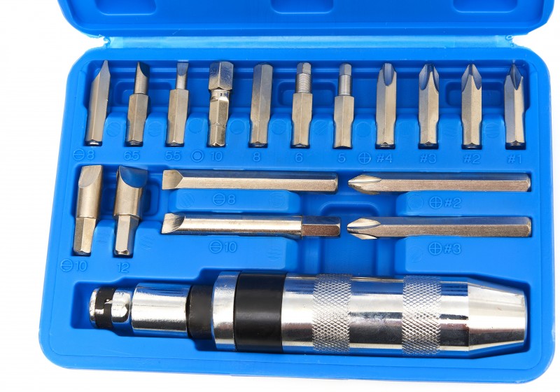 HBM 18-delige slagschroevendraaier set 1/2 inch Sleufkop, Hex, Philips