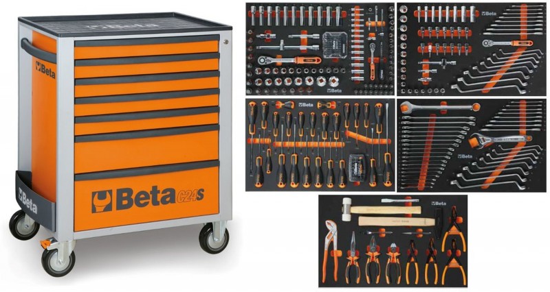Beta gevulde gereedschapswagen 2400S O7/E-M - 309-delig, 7 laden, slot, 4 zwenkwielen, 800 kg, oranje Beta gevulde gereedschapswagen 2400S O7/E-M - 309-delig, 7 laden, slot, 4 zwenkwielen, 800 kg, oranje