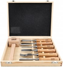 HBM Gutsenset en Steekbeitelset 7-delig met Houten Hamer 220 mm