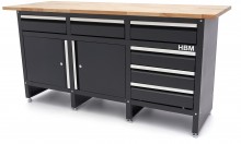 HBM arbejdsbænk 171 cm sort, massivt træarbejdsbord, 6 skuffer, 2 døre, stål, max. belastning 600 kg.