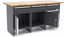 HBM arbejdsbænk 171 cm sort, massivt træarbejdsbord, 6 skuffer, 2 døre, stål, max. belastning 600 kg.