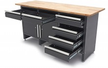 HBM arbejdsbænk 171 cm sort, massivt træarbejdsbord, 6 skuffer, 2 døre, stål, max. belastning 600 kg.