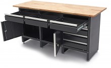 HBM arbejdsbænk 171 cm sort, massivt træarbejdsbord, 6 skuffer, 2 døre, stål, max. belastning 600 kg.