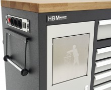 HBM 168 cm Professionele verrijdbare gereedschapswagen en werkbank met massief houten werkblad, 500 kg draagvermogen