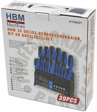 HBM 39-delt skruetrækker-, bit- og topnøglesæt - Slids, Hex, Philips, Pozidriv, Torx, bitholder.