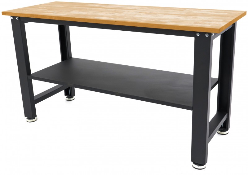 HBM arbejdsbænk 160 cm højdejusterbar, massiv træbordplade, stål, sort, 1000 kg bæreevne HBM arbejdsbænk 160 cm højdejusterbar, massiv træbordplade, stål, sort, 1000 kg bæreevne