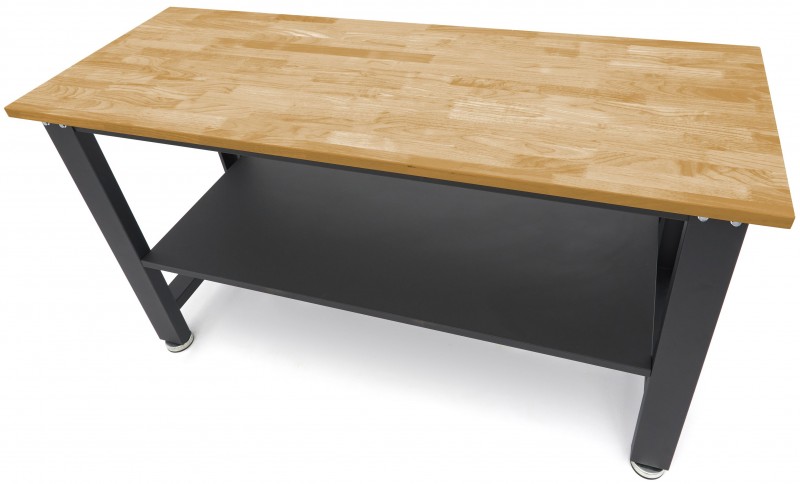 HBM arbejdsbænk 160 cm højdejusterbar, massiv træbordplade, stål, sort, 1000 kg bæreevne HBM arbejdsbænk 160 cm højdejusterbar, massiv træbordplade, stål, sort, 1000 kg bæreevne