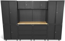 HBM værkstedssystem 11-delt mat sort, stål, komplet, pulverlakeret, 268,5 x 187,5 x 48,2 cm.