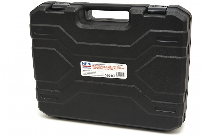 HBM hydraulische kabelkrimptang set 16-300 mm² 60 kN op accu, 18 V, 4 Ah, incl. opbergkoffer HBM hydraulische kabelkrimptang set 16-300 mm² 60 kN op accu, 18 V, 4 Ah, incl. opbergkoffer